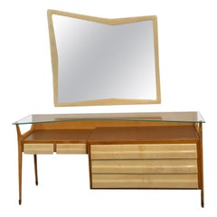 Commode en laiton parchemin avec miroir de Silvio Cavatorta, lot de 2 