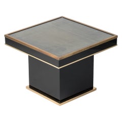 Vintage Black Laminate Brass & Glass Side Table Att. JC Mahey, France, 1980s