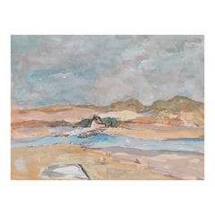 20th Century French Modernist Cubist Painting Labbe, Coastal Landscape