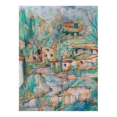 20th Century French Modernist Cubist Painting Labbe, Hill Village