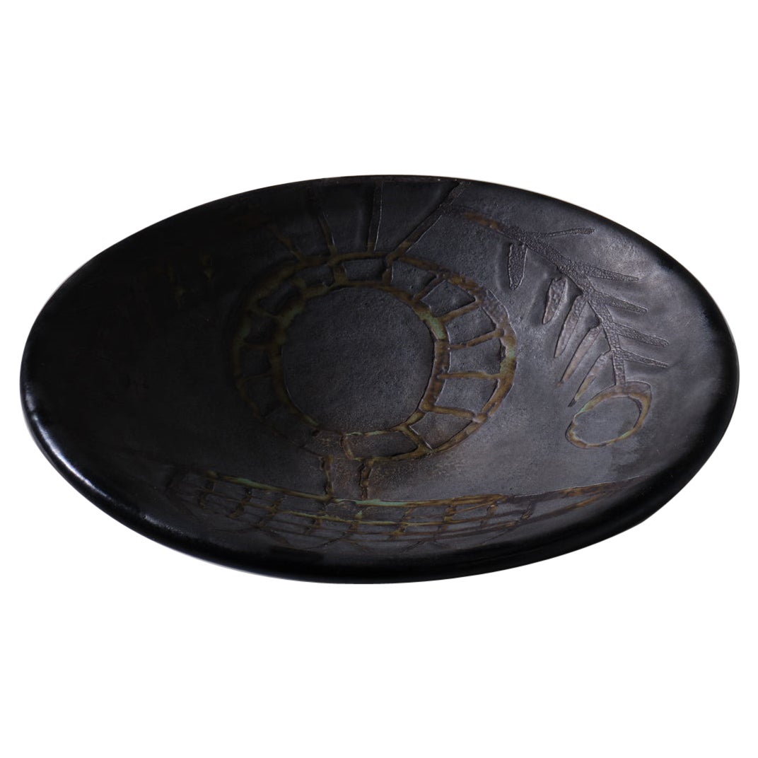 Black Glazed Ceramic Bowl by Roger Capron, France, 1950s For Sale