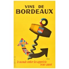 Original Used Drink Advertising Poster Vins De Bordeaux Wine Anchor Morvan