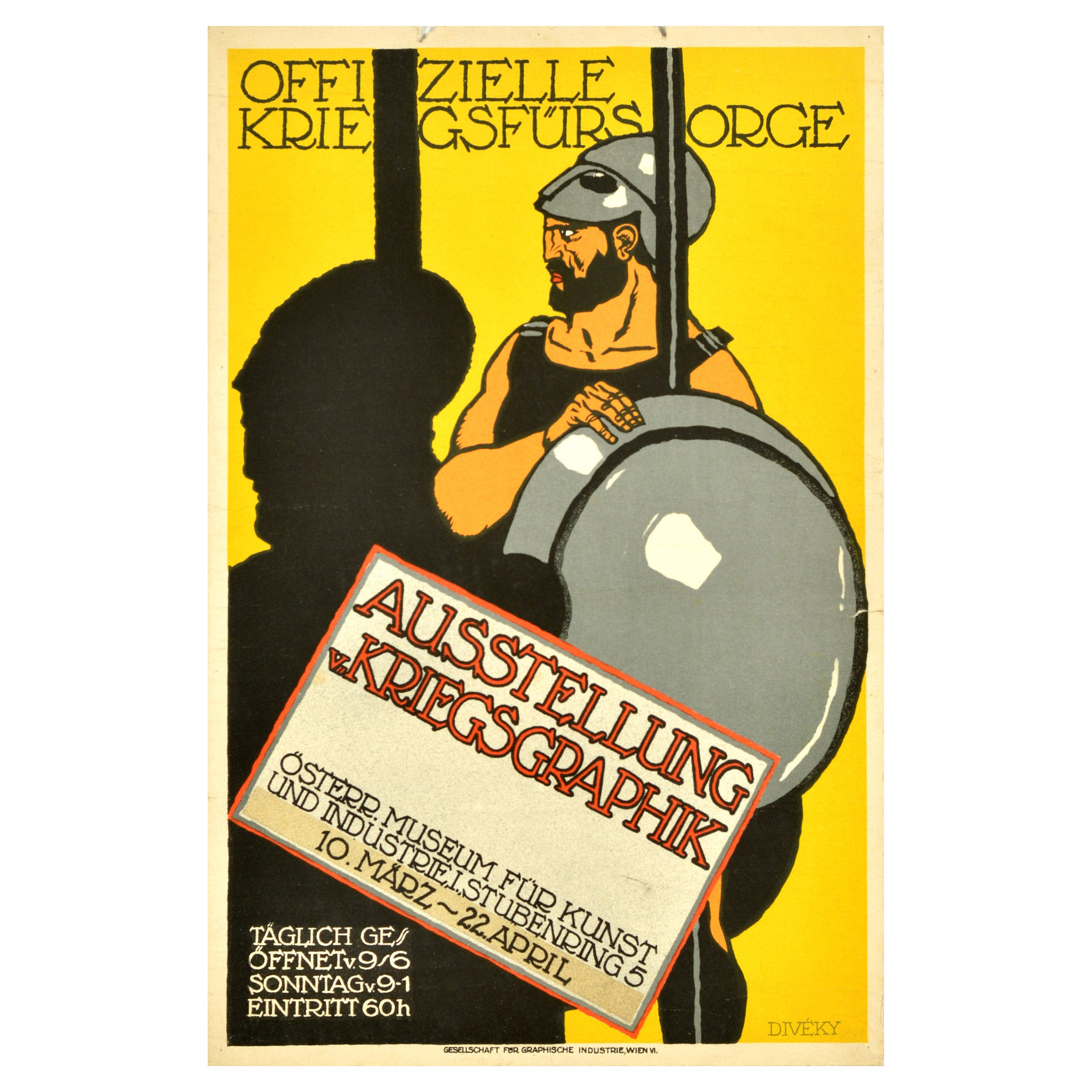 Original Antikes Werbeplakat aus der Zeit des Ersten Weltkriegs, Österreichische Kriegswaffensausstellung, WWI
