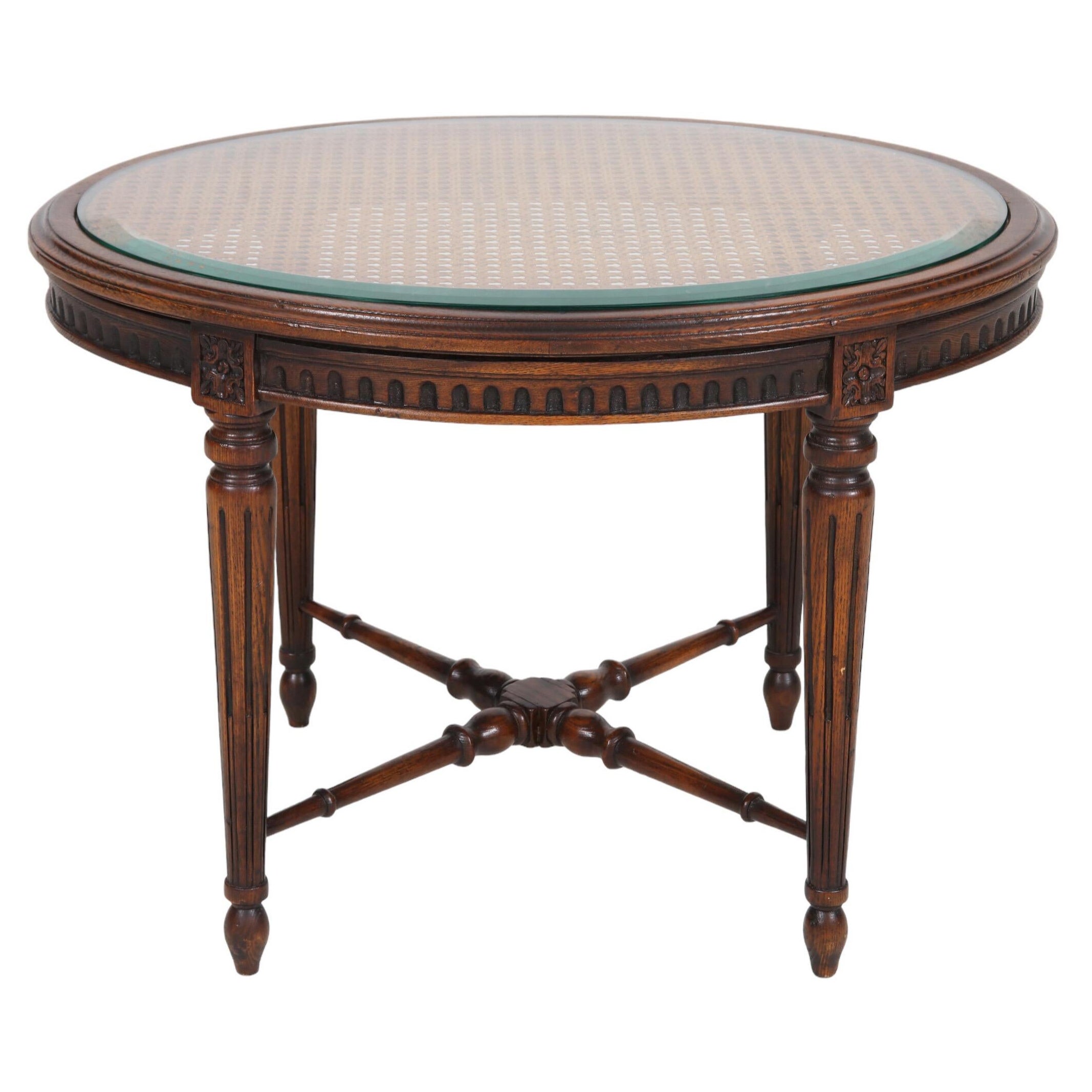 Louis XVI Style Caned Oval Accent Table For Sale