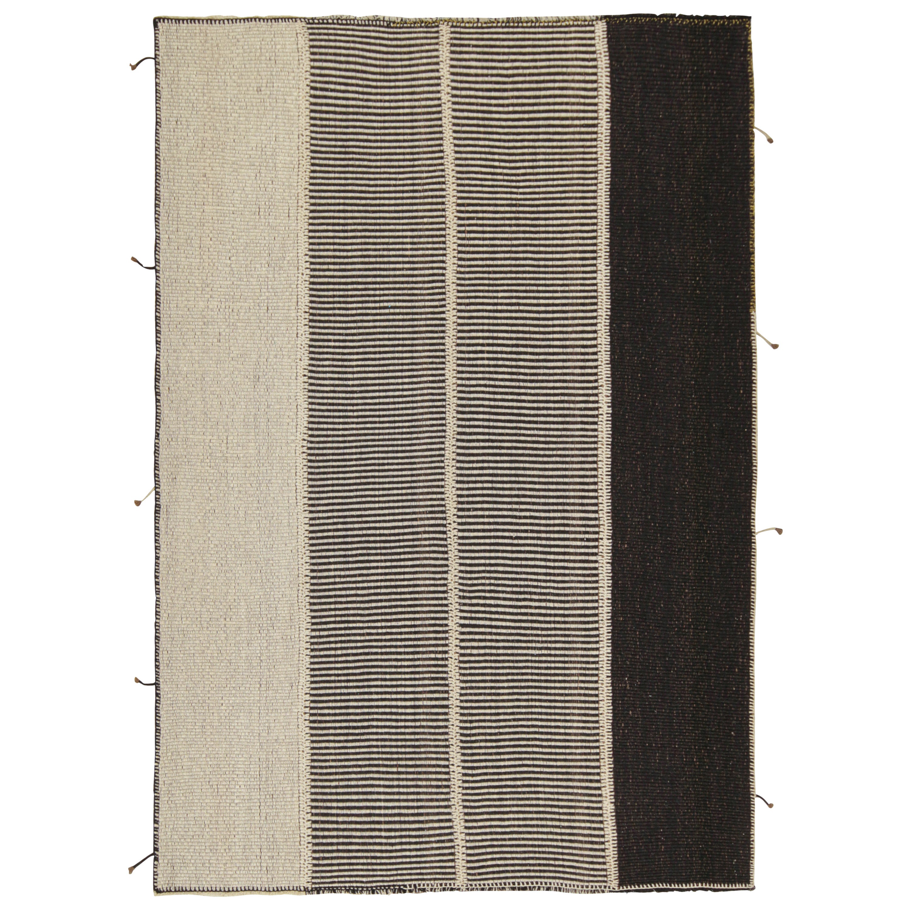 Rug & Kilim’s Custom Kilim Design with Beige-Brown, Black and Off-White Stripes