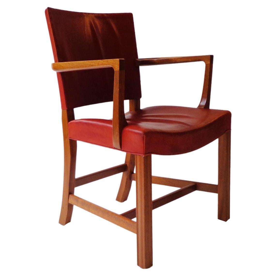 Kaare Klint Armchair Model 3758a in Leather and Mahogany Rud Rasmussen Denmark For Sale
