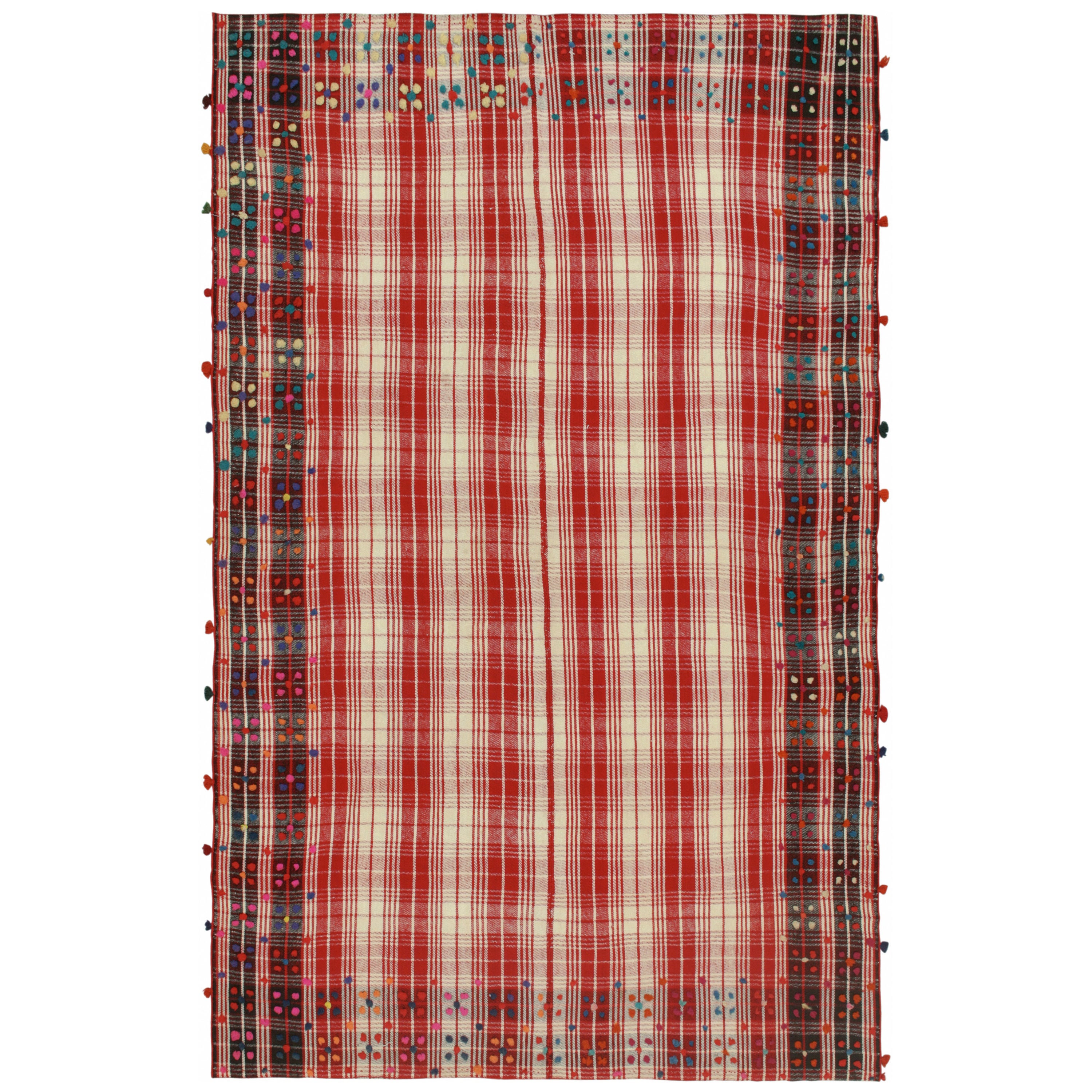 Vintage Persian Kilim in Red and White Plaid Geometric Pattern by Rug & Kilim