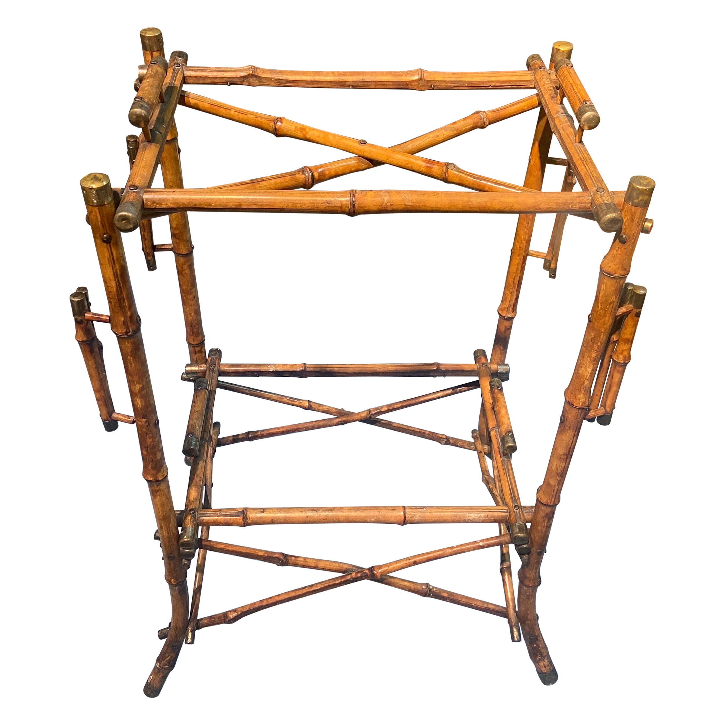 20th Century French Bamboo Serving Bar Cart Trolley with Two Removable Levels