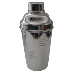 Large Silver Plated Cocktail Shaker with Engraved Recipes