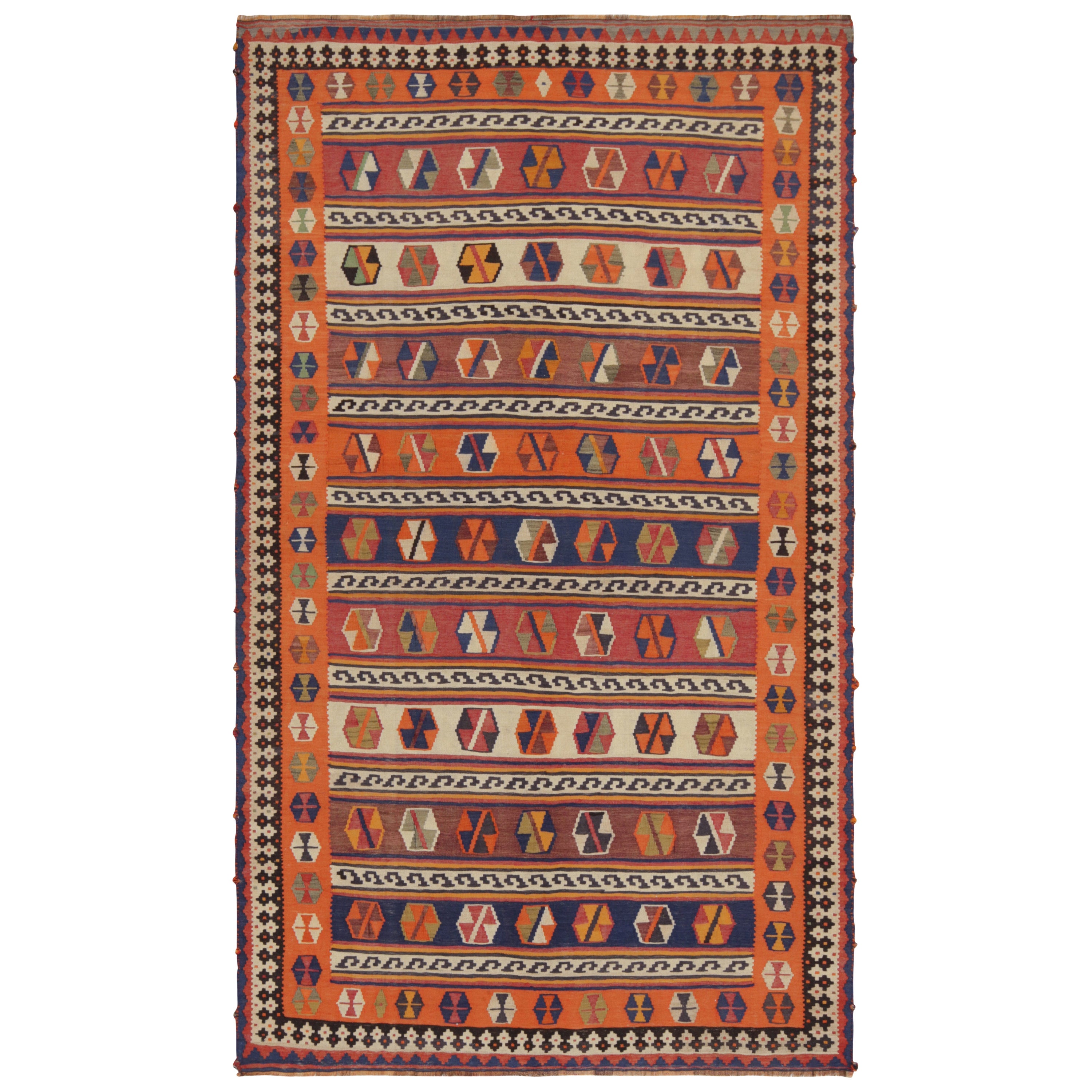 Vintage Qashqai Persian Kilim in Orange with Geometric Patterns For Sale