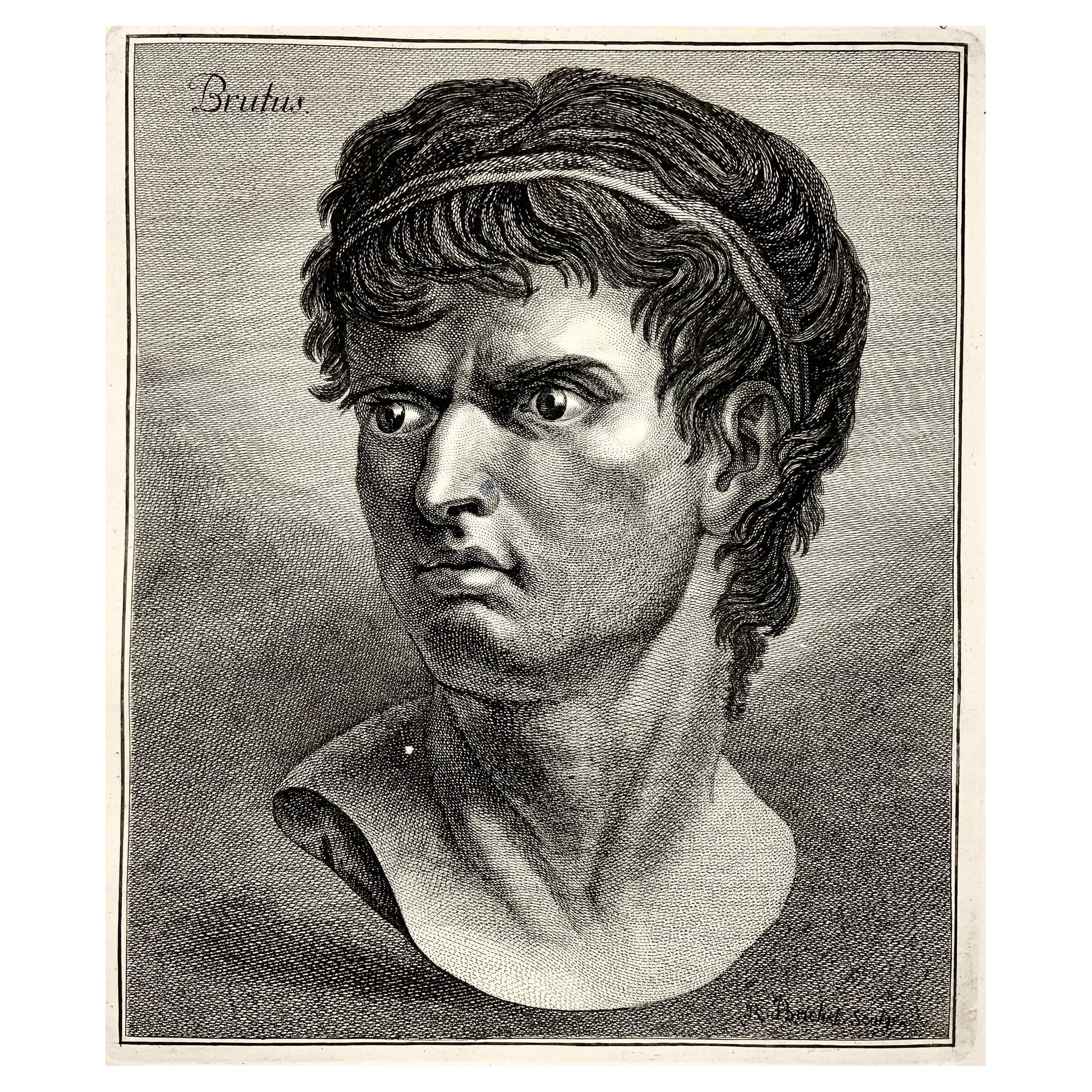 1780 Brutus, Large Physiognomical Study Engraved by Robert Brichel, Portrait For Sale