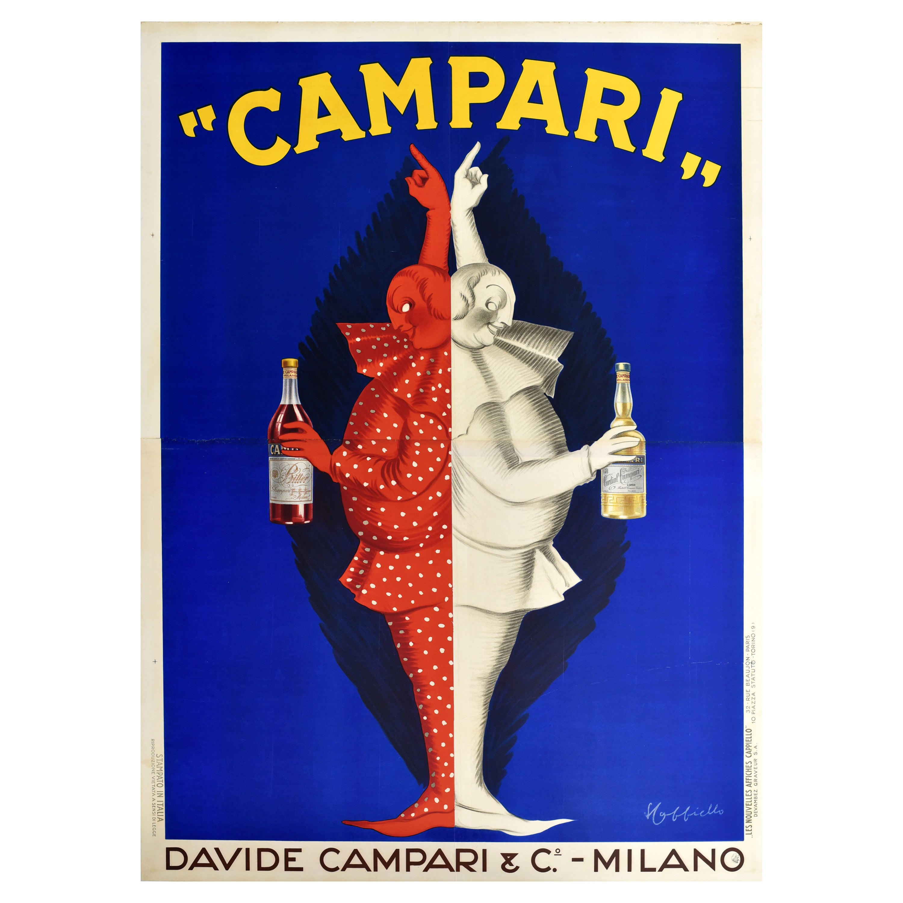 Original Vintage Drink Advertising Poster Campari Milano Cappiello Alcohol Italy For Sale