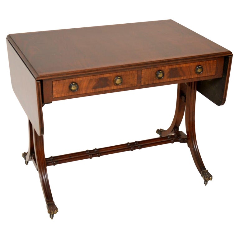 Antique Inlaid Drop Leaf Sofa Table For Sale at 1stDibs