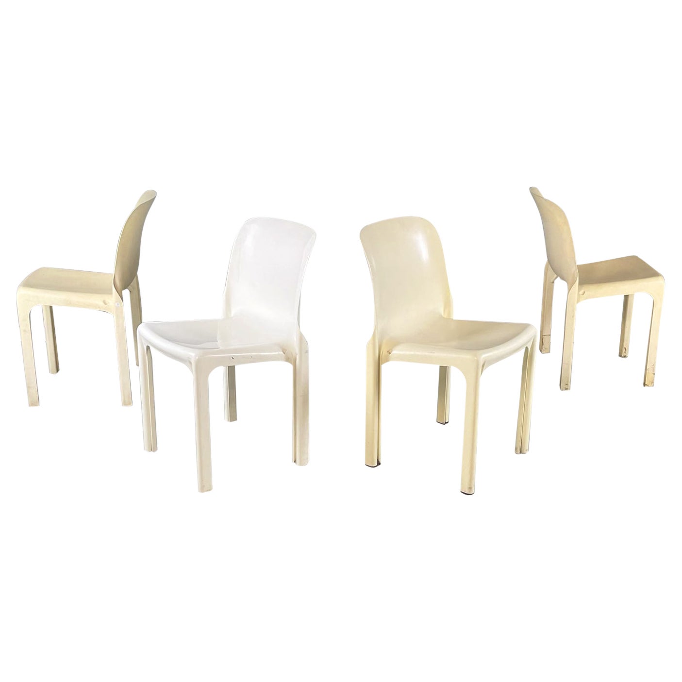 Italian Midcentury Beige Plastic Chairs Selene by Vico Magistretti Artemide 1960