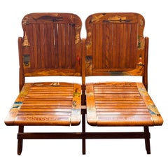 Antique Nantucket Hand Decorated Folding Double Chair from Steamship or Theater