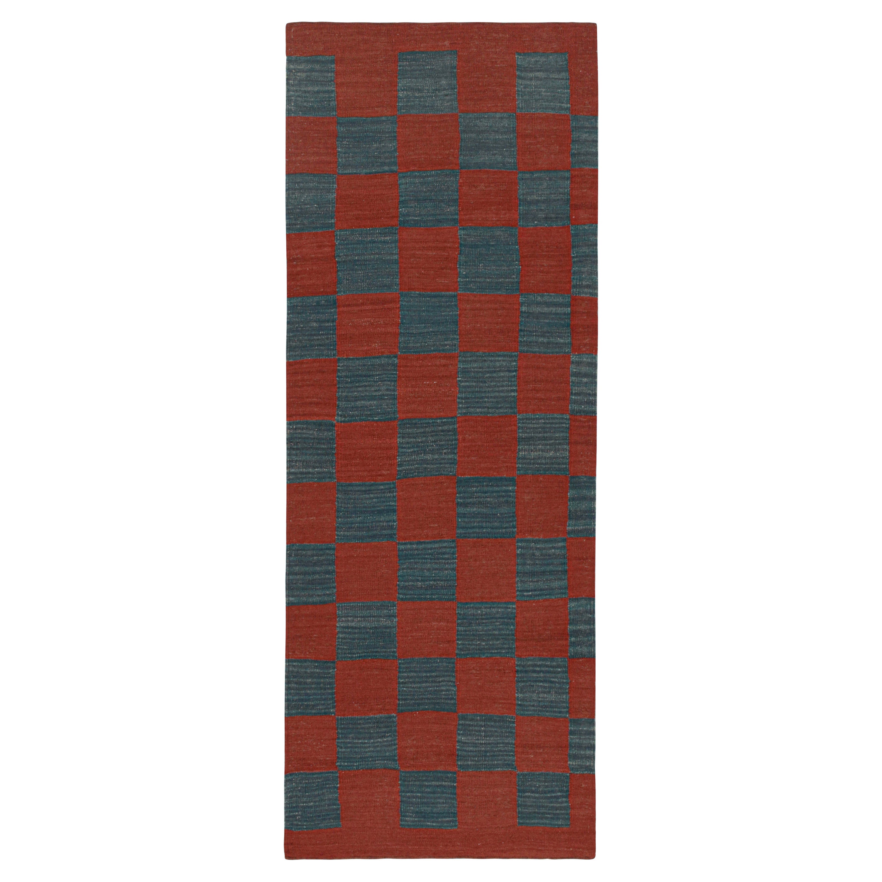 Vintage Persian Kilim Runner in Red & Blue Checkerboard Pattern by Rug & Kilim For Sale
