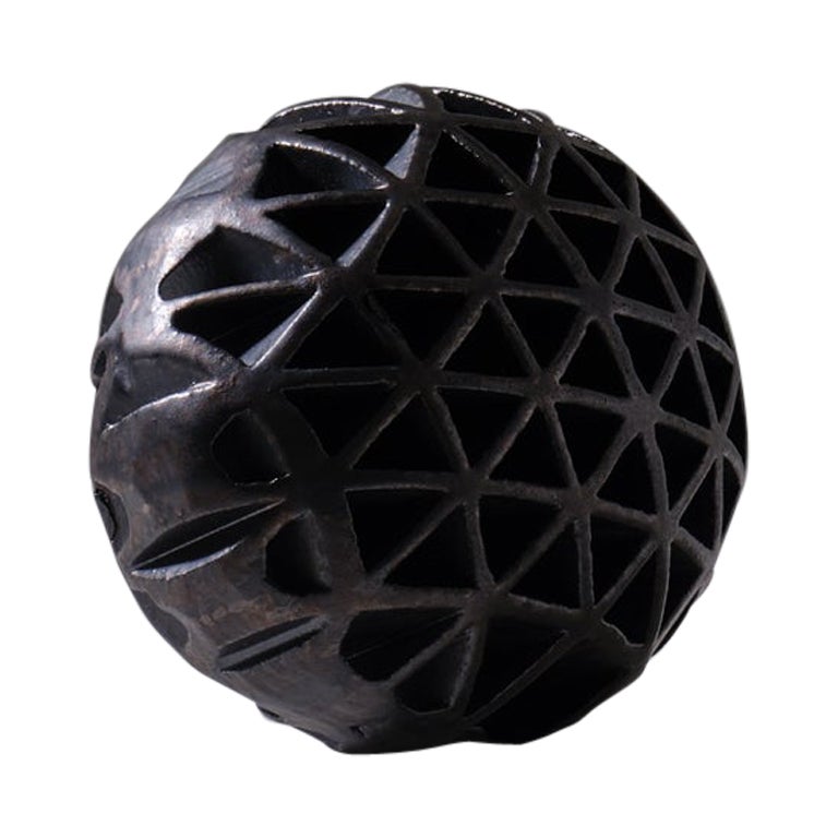 Alessio Tasca Anthracite Ceramic Sphere Sculpture, Italy, 1960s For Sale