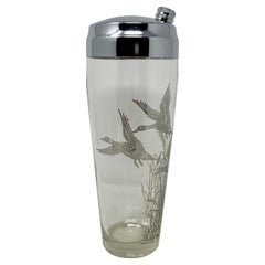 Estate Vintage Cut Crystal & Silver Overlay Cocktail Shaker with Ducks, circa 1950