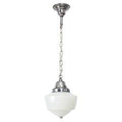 Nickel and Milk Glass Schoolhouse Fixture