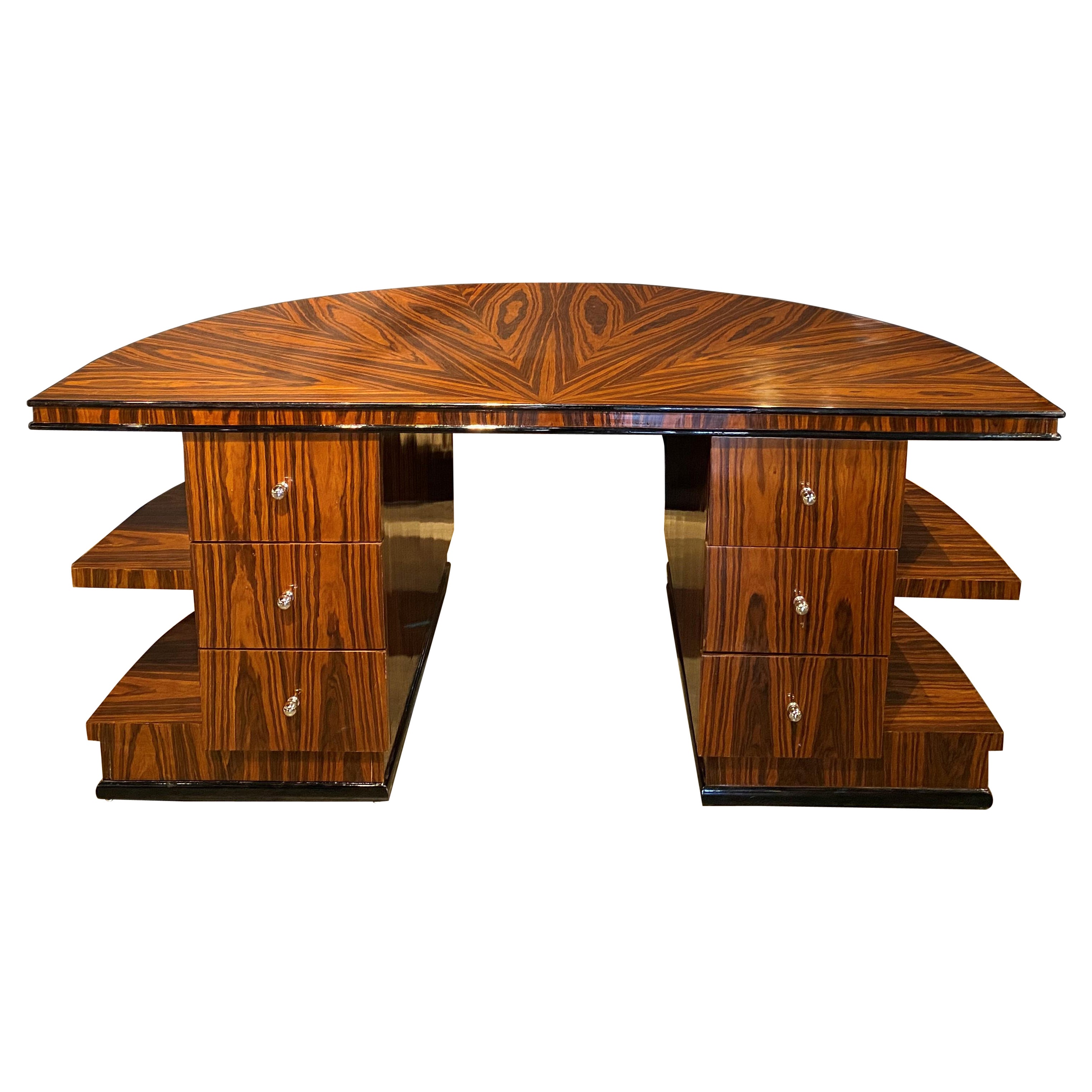 Art Deco Style Exotic Wood Demi-Lune Form Executive Desk For Sale at 1stDibs