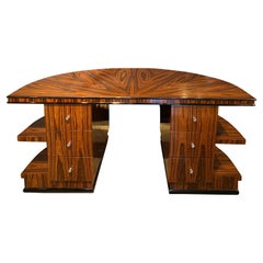 Art Deco Style Exotic Wood Demi-Lune Form Executive Desk