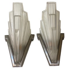 Pair of Large French Art Deco Skyscraper Sconces by Sabino