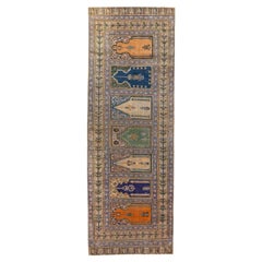 Midcentury Vintage Kasari Silk Runner Handmade with Allover Multicolor Motif