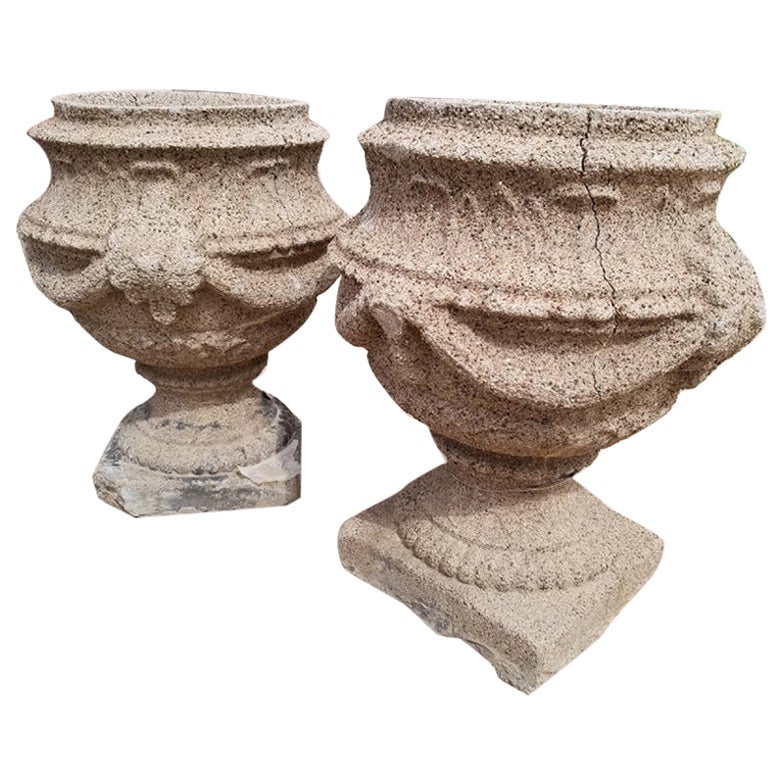 Antique Pair of Concrete Urns For Sale