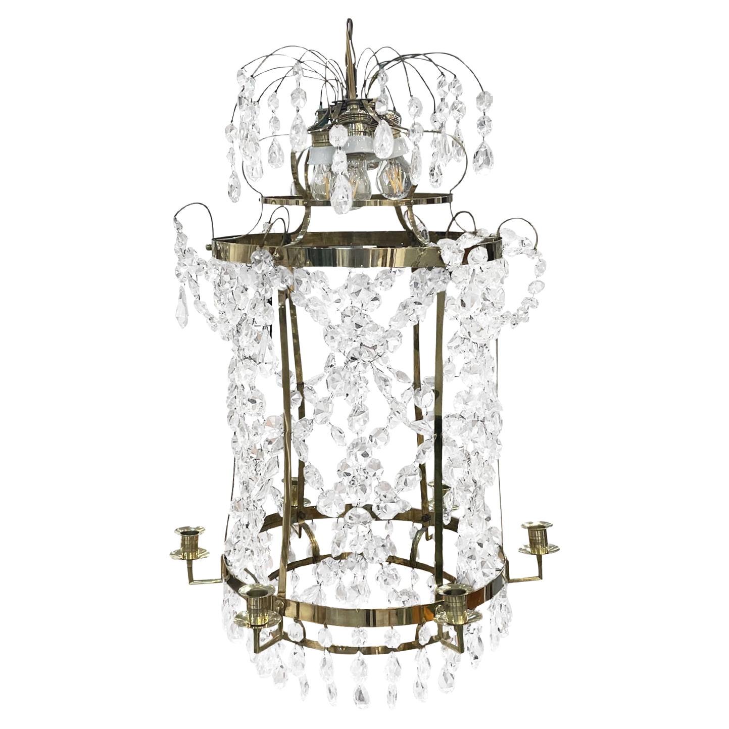 19th Century French Antique Empire Crystal Glass Chandelier, Parisian Candelabra For Sale