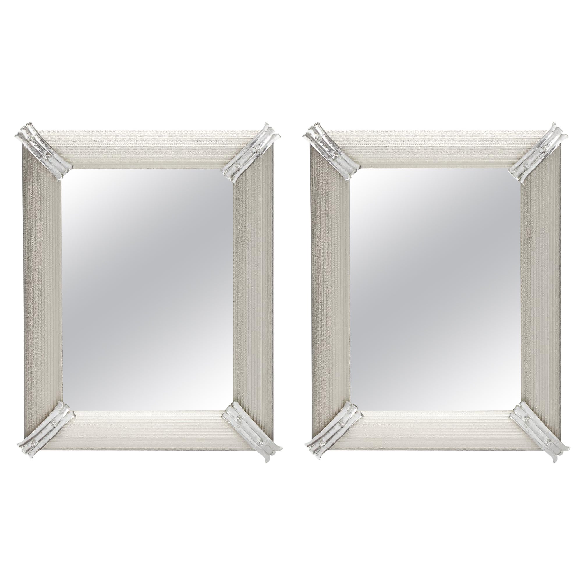 Pair of Rigadin Silver Murano Glass Mirrors For Sale