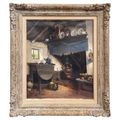 20th Century Framed Domestic Oil Painting Interior Scene Signed a. J. Zwart