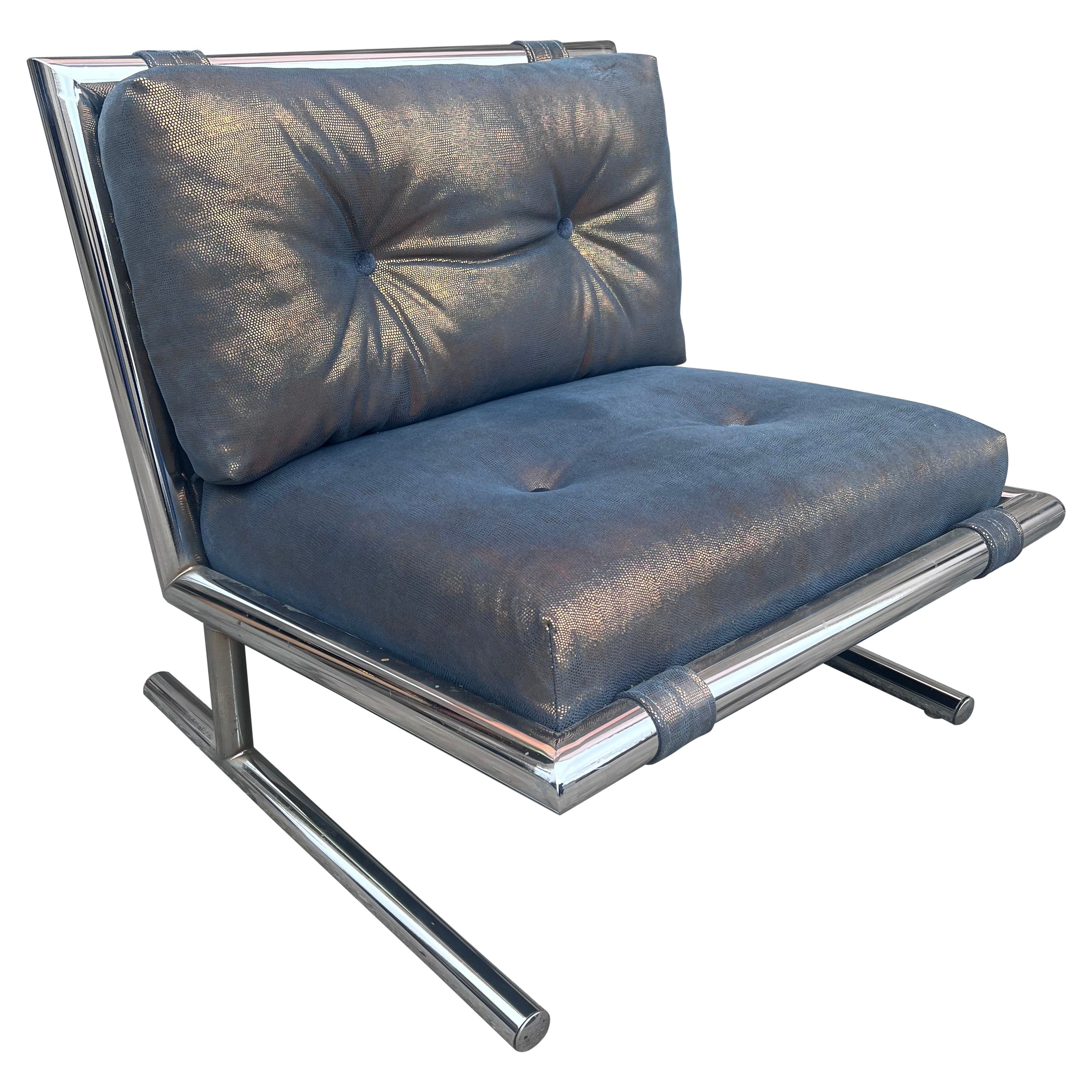 MCM Arthur Umanoff for Directional Chrome Sled Lounge Chair Newly Upholstered For Sale