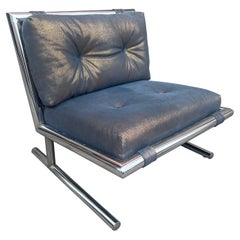 Vintage MCM Arthur Umanoff for Directional Chrome Sled Lounge Chair Newly Upholstered