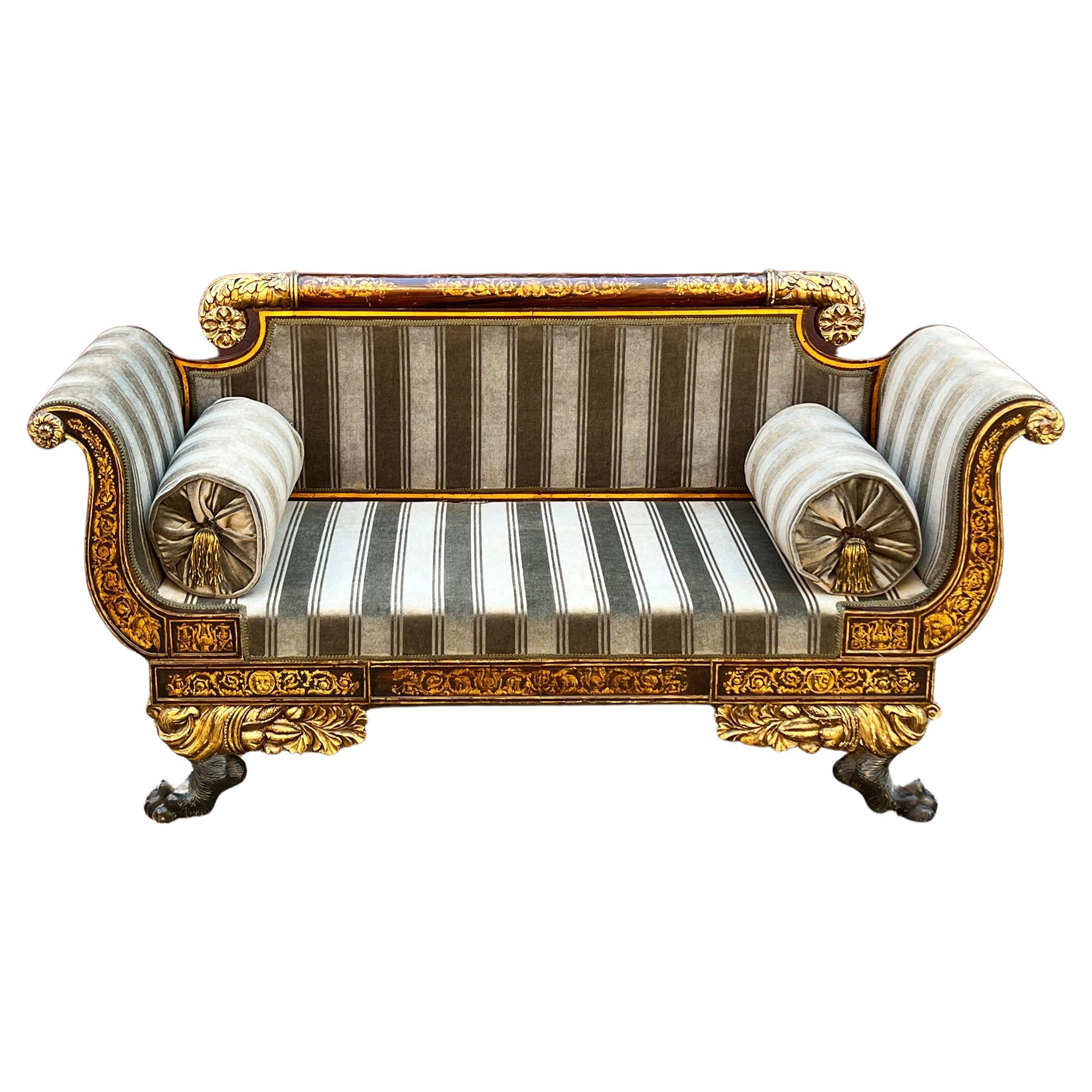 Canapé classique new-yorkais du début du 19e siècle, doré à la main, vers 1820 en vente