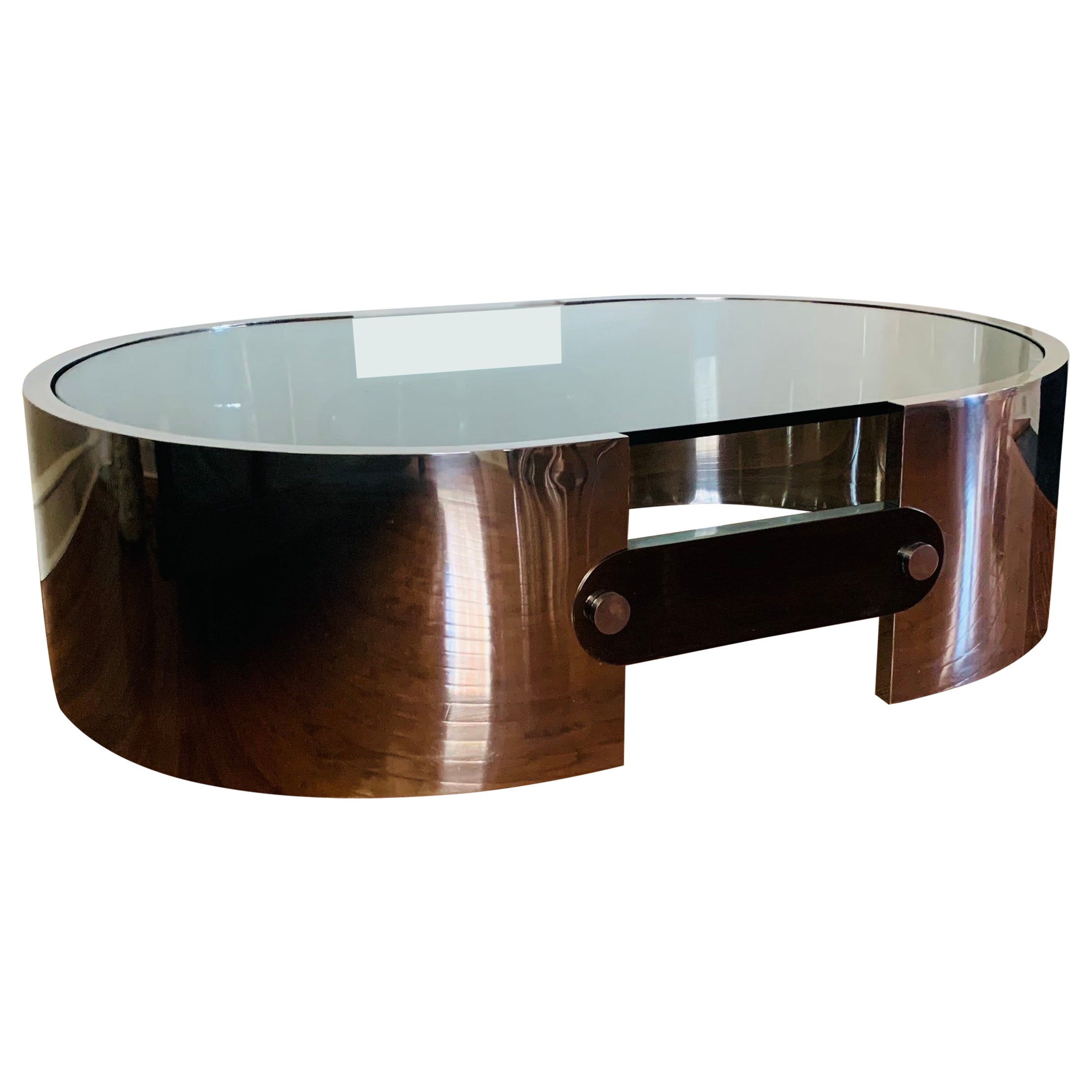 1970s Polished Stainless Steel & Glass Coffee Table by Ron Seff