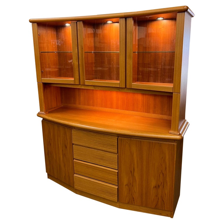 Mid Century Modern Danish Teak Bow Front Buffet Hutch Display China