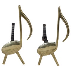 Pair of Brass and Cast Iron Musical Note Andirons