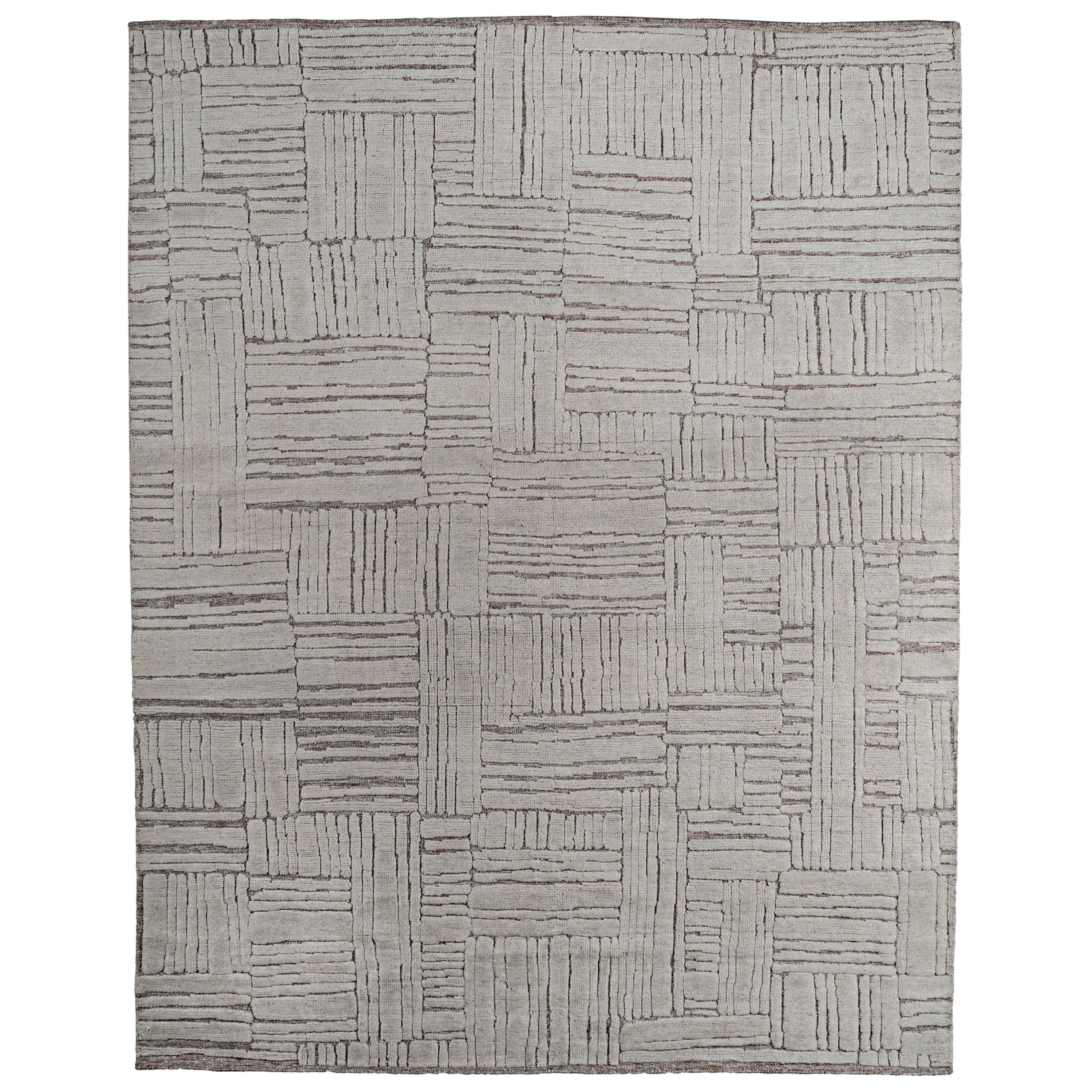 Ivory Geometric Cut and Loop Area Rug For Sale