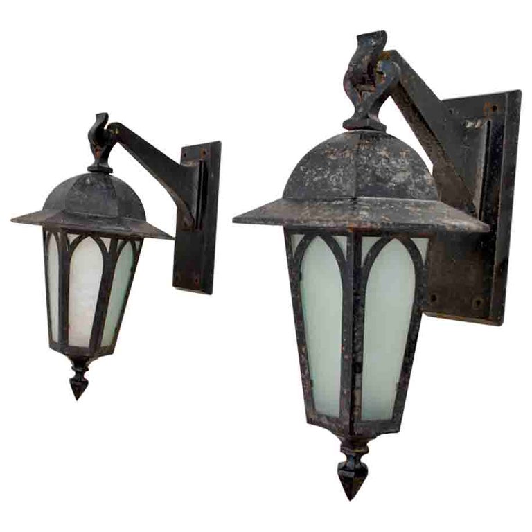 Rare Pair of 1920s Outdoor Sconces For Sale