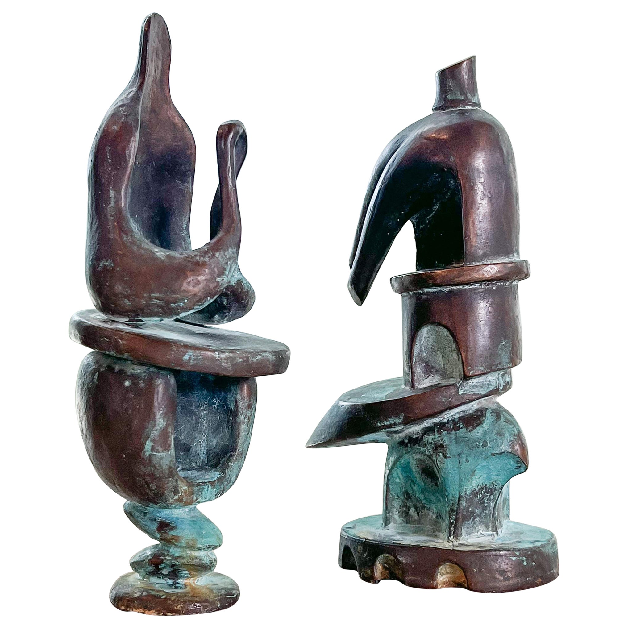 Paire de sculptures abstraites en bronze en vente