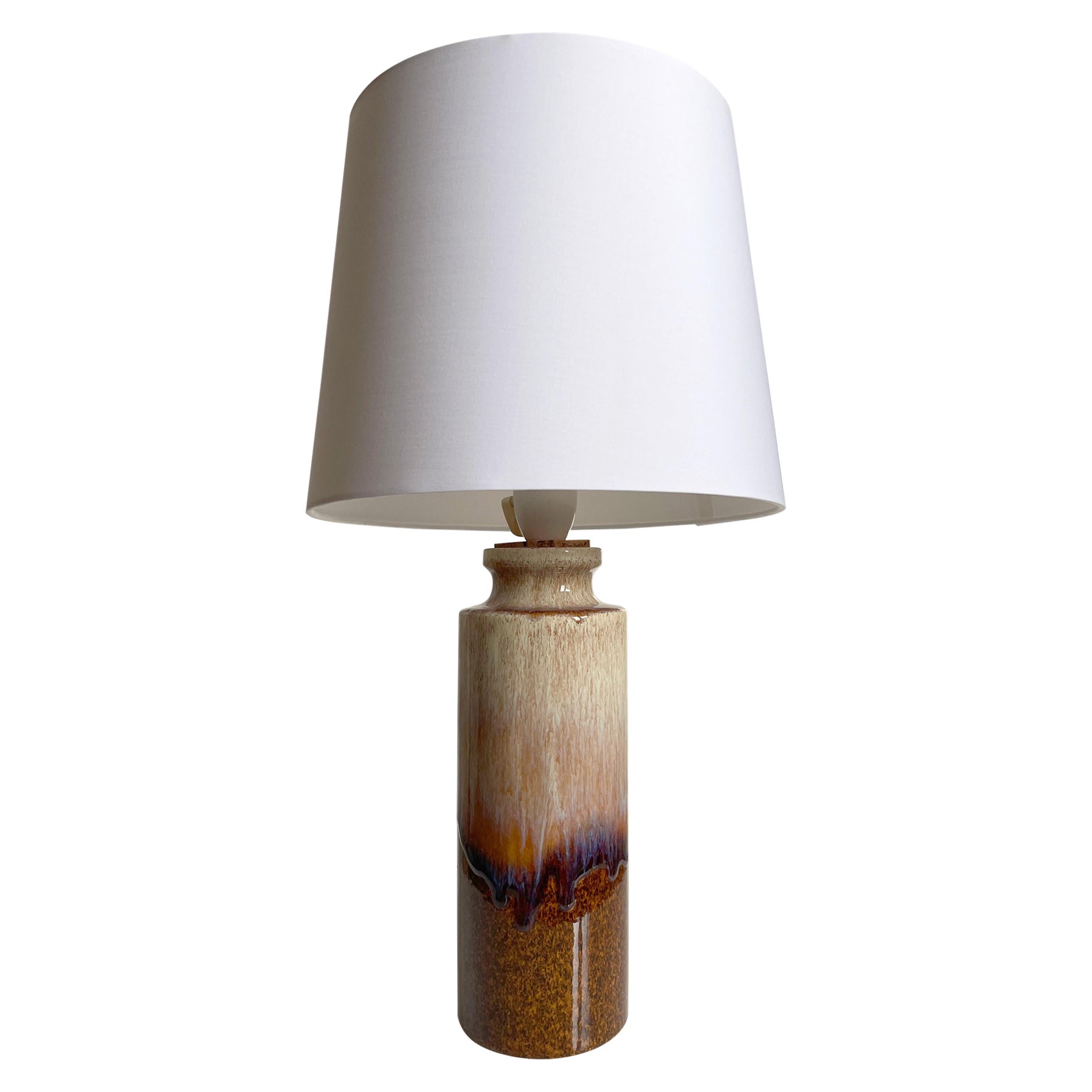 Earthcolored Running Glaze Ceramic Table Lamp, 1960s