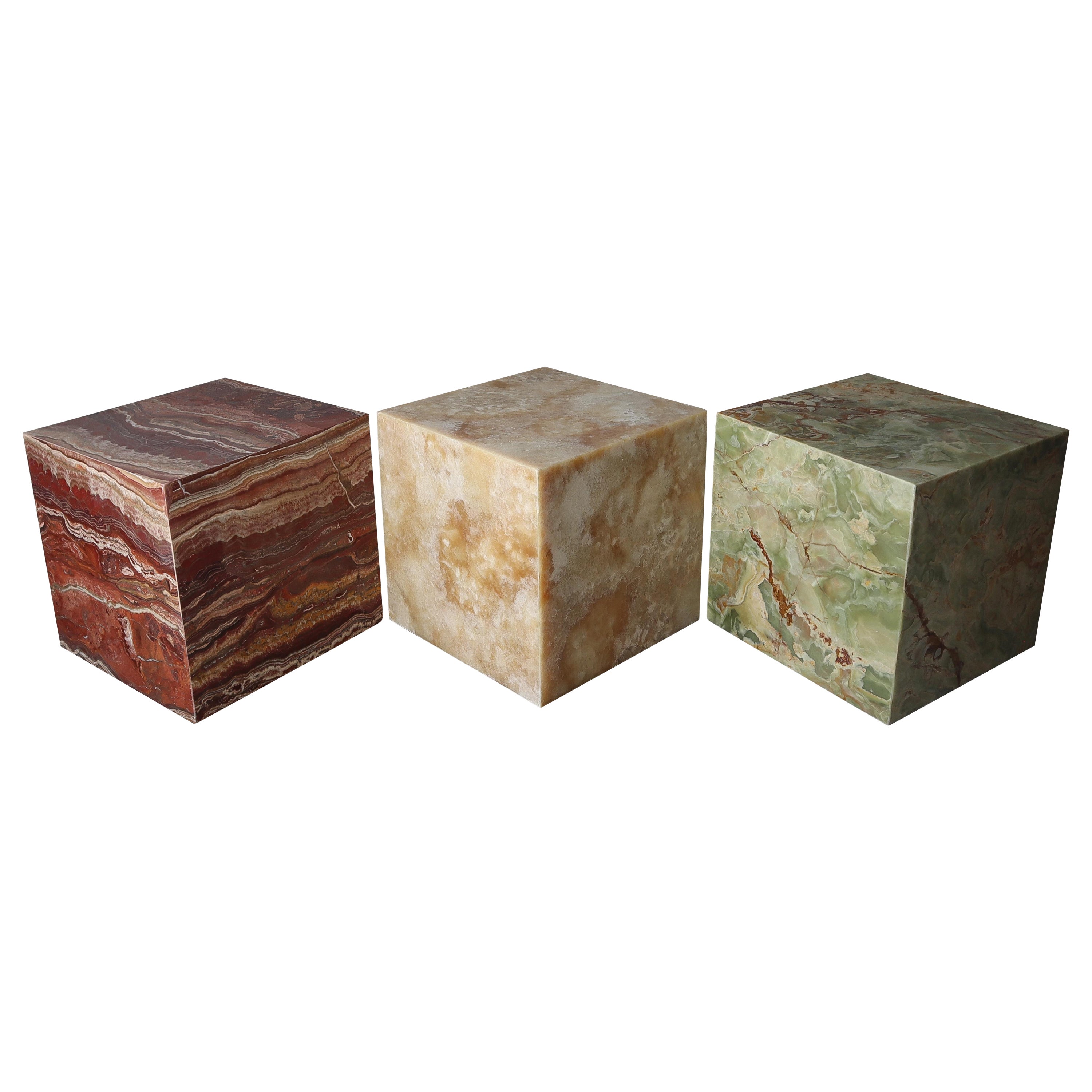 Set of 3 Onyx Cube Tables, Varied Colors For Sale