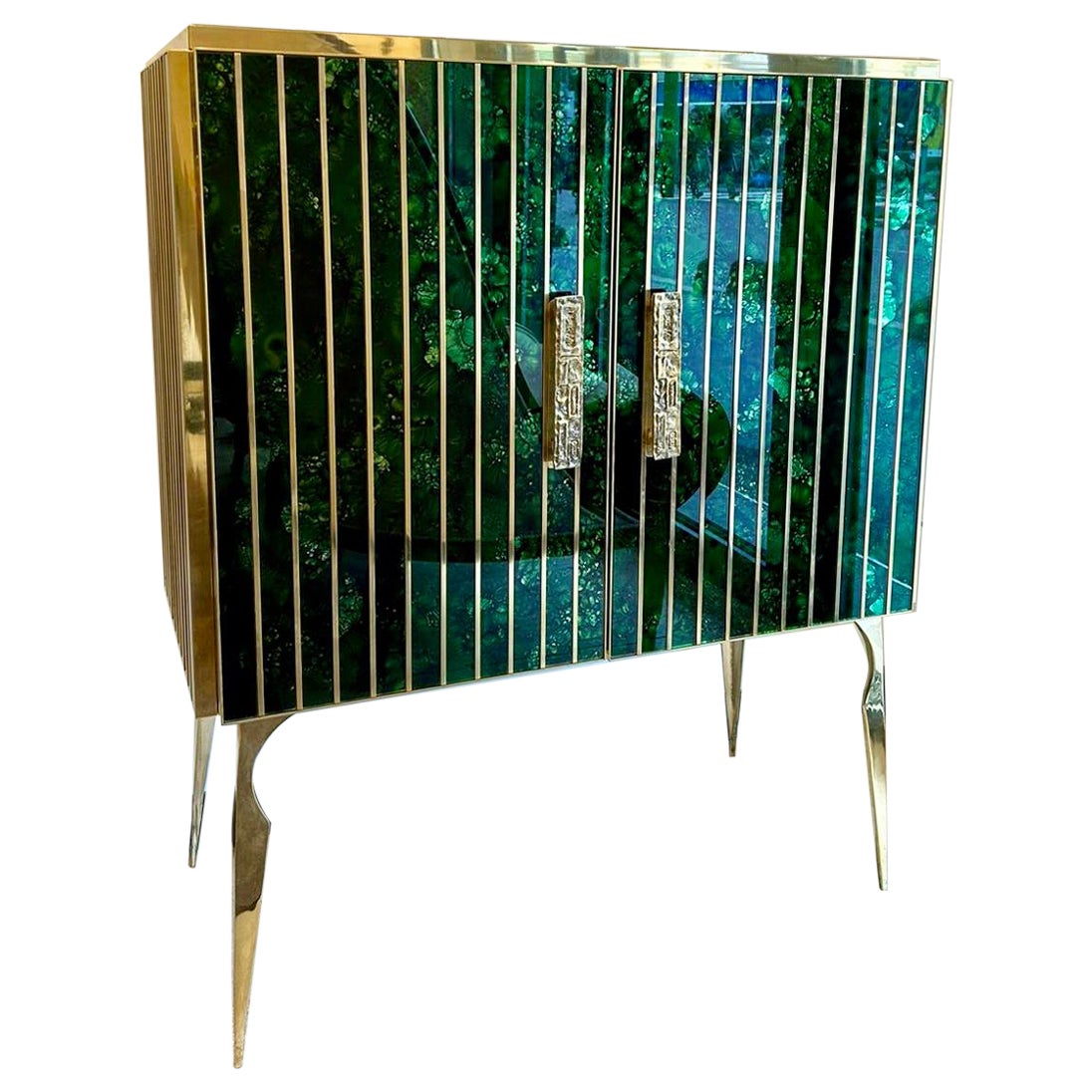 Storage Cabinet in Murano Glass and Brass For Sale