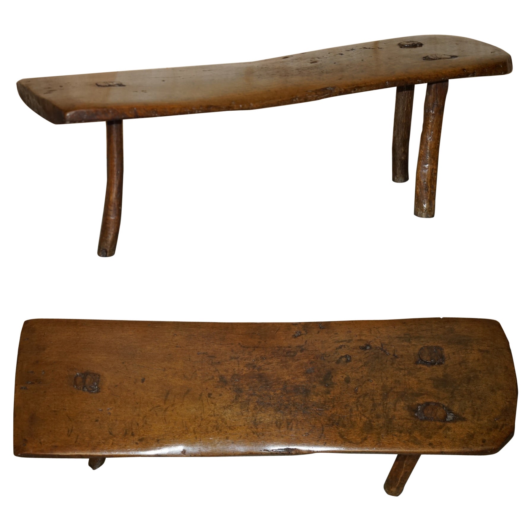 Primitive Antique 1740 Spanish 18th Century Three Legged Bench or Coffee Table For Sale