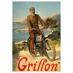 Original Antique Advertising Poster Griffon Motorcycle Bike France Design Art