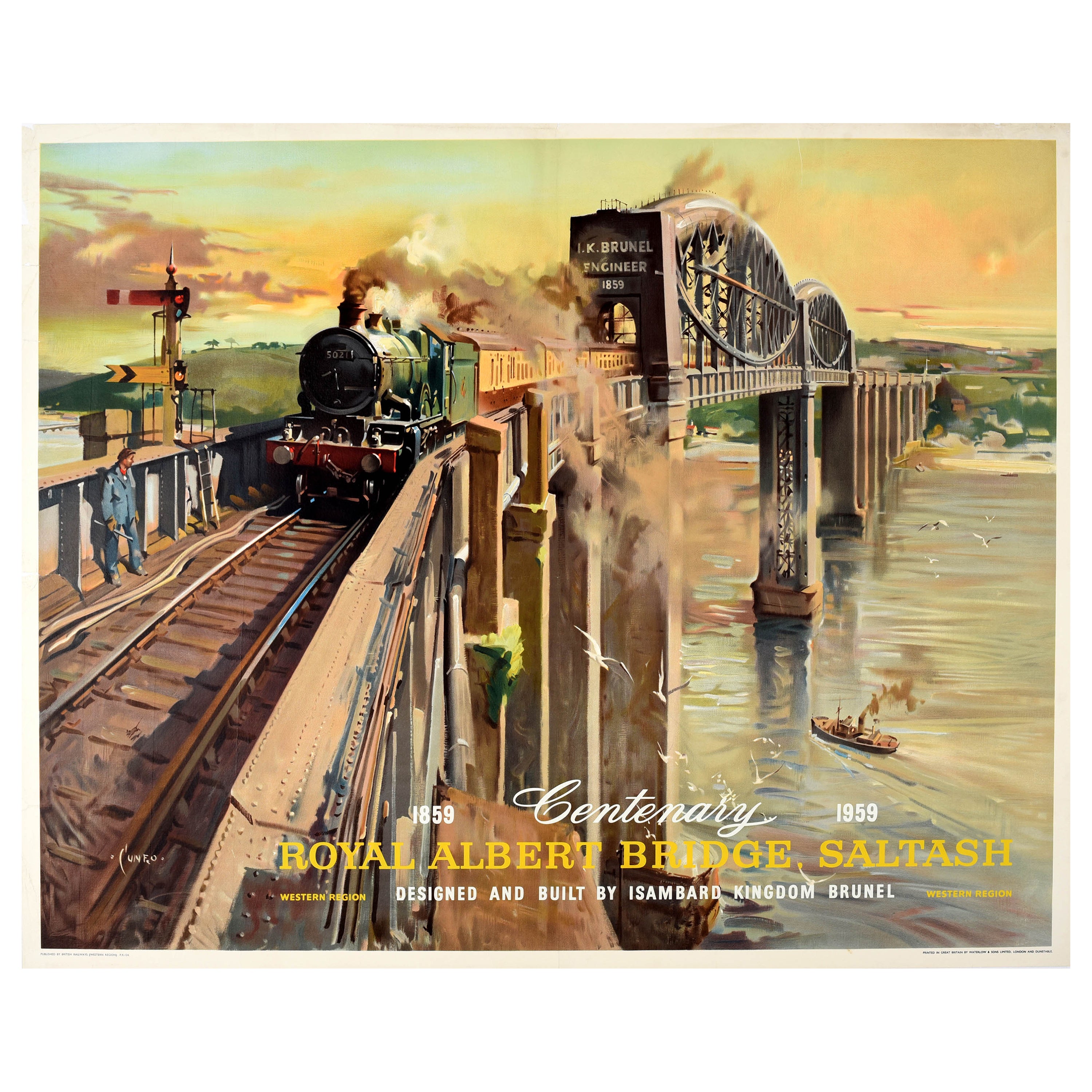 Original Vintage Railway Poster Royal Albert Bridge Saltash Cuneo Devon Cornwall For Sale