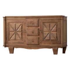 Solid Oak Credenza with Graphic Details, France, 1940s