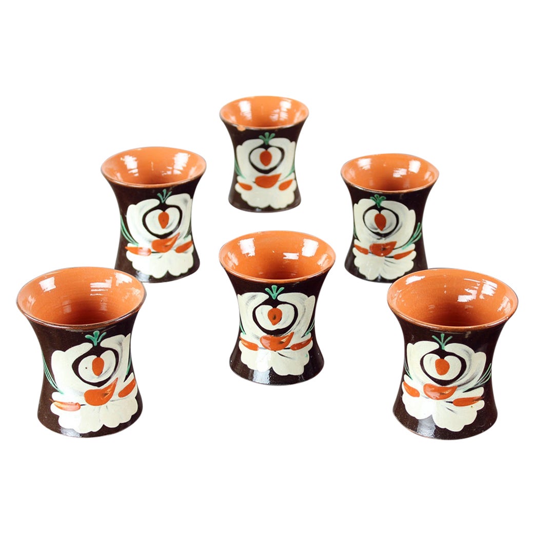 Set of 6 Handmade Vintage Cups, Pozdisovce Czechoslovakia, 1950s For Sale