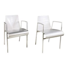 Used Italian Modern Curved Metal Chairs with Armrests, 1980s