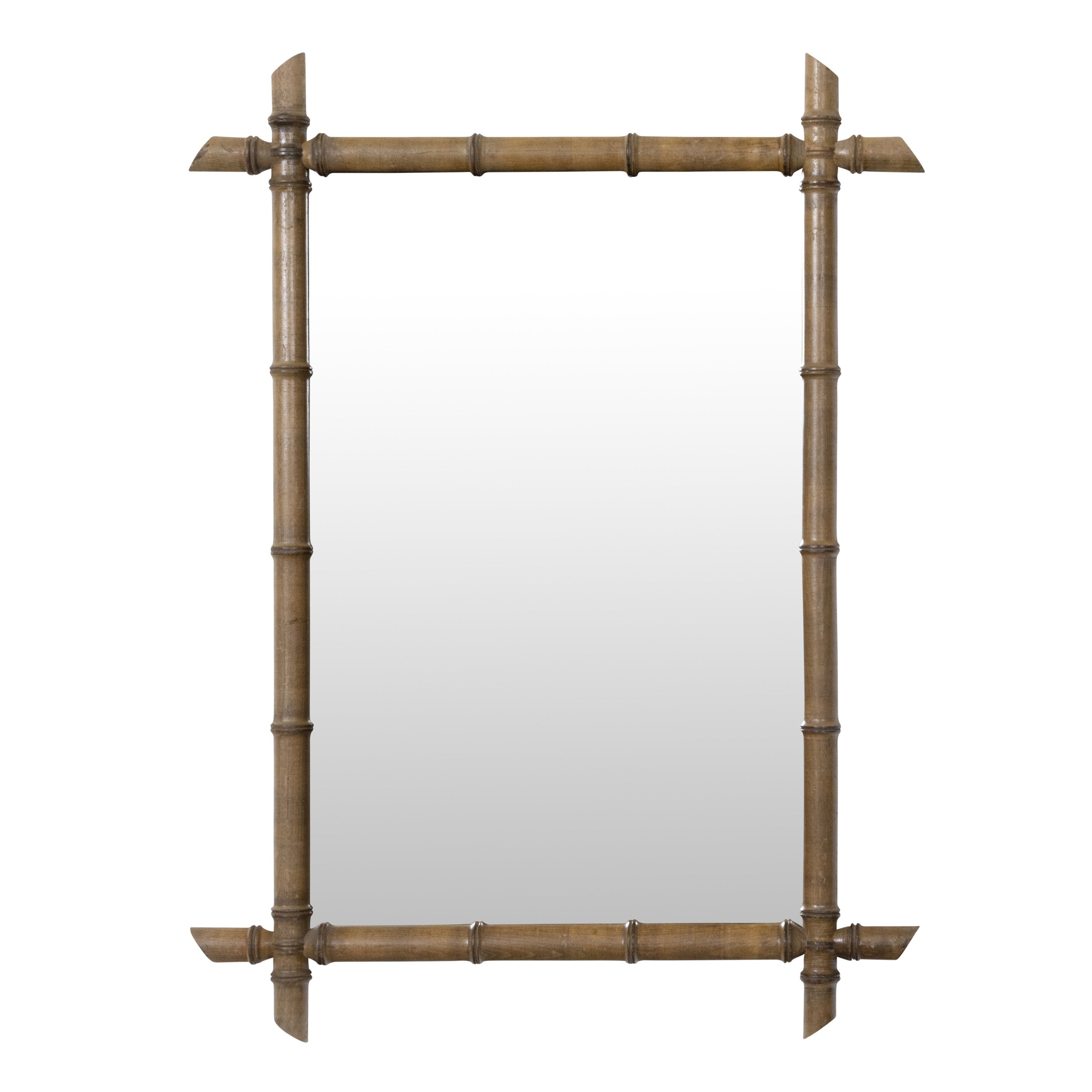 French Turn of the Century Faux Bamboo Mirror with Intersecting Corners, 1900s For Sale